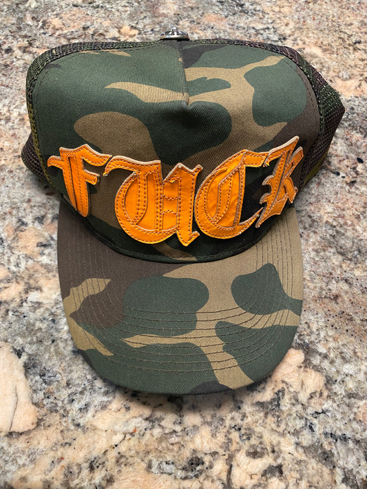 Chrome Hearts Camo "Fuck" Trucker hat